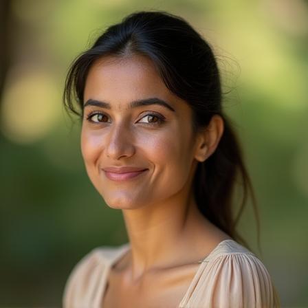 Professional headshot of Elara Patel, a serene woman with a kind expression.