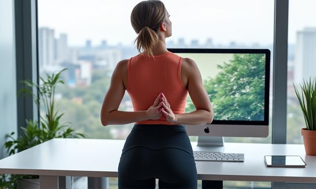 Person doing stretches at desk